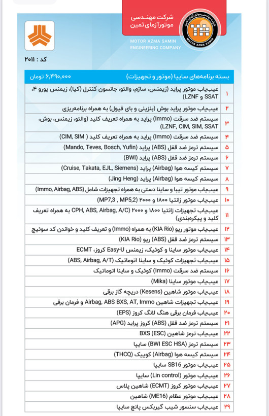 دیاگ تاچ موتورازمابا برنامه بسته پایه نرم افزار کد506