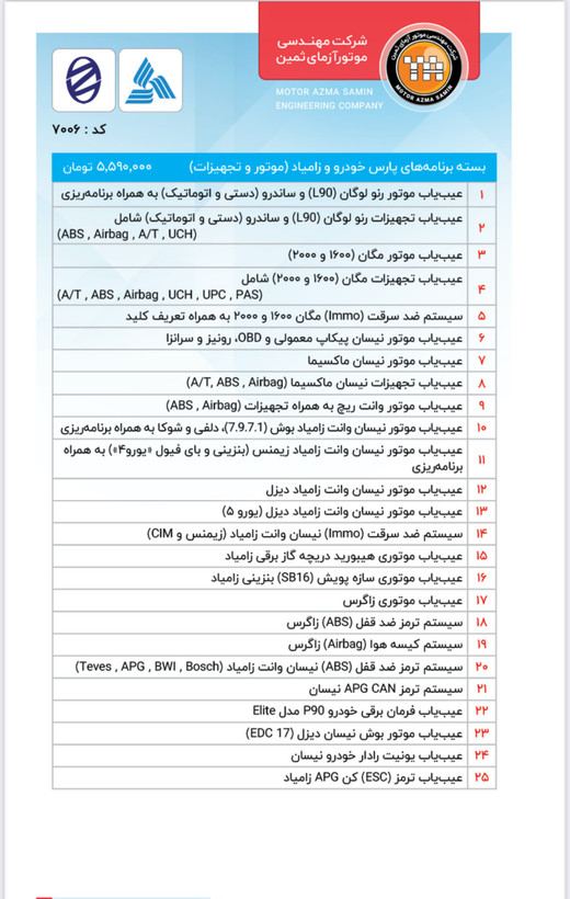 دیاگ تاچ موتورازمابا برنامه بسته پایه نرم افزار کد506